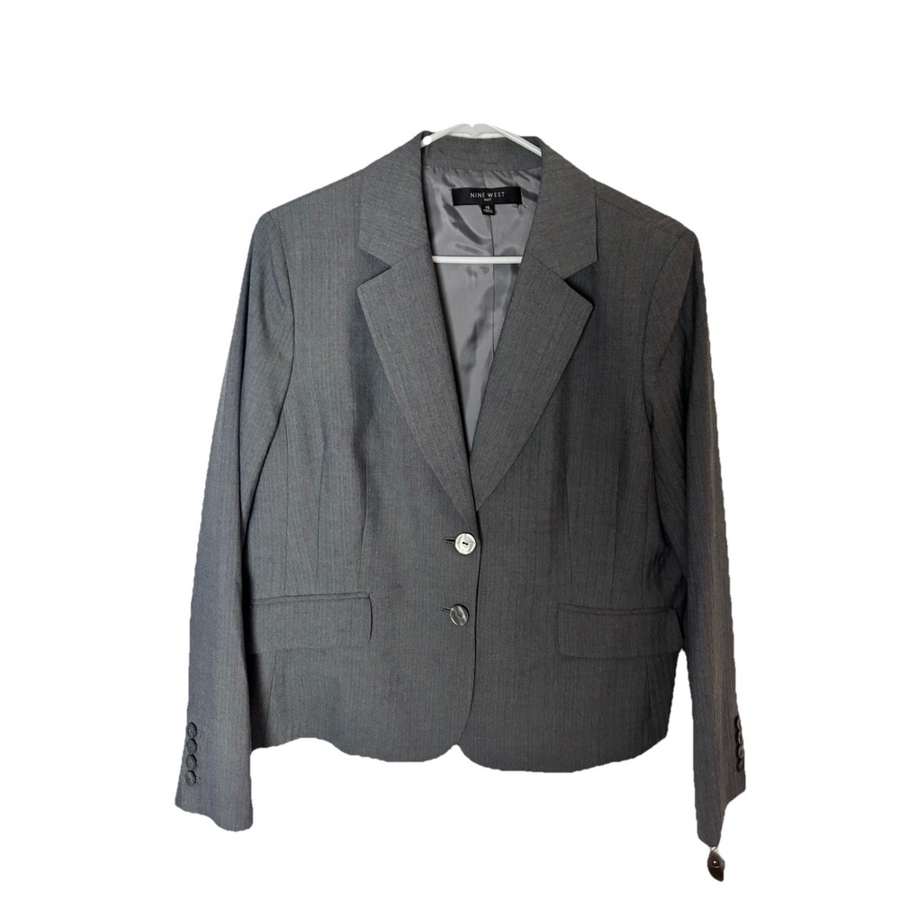 Nine West Womens 16 Gray Two Button Herringbone Stylish Business Jacket Blazer‎